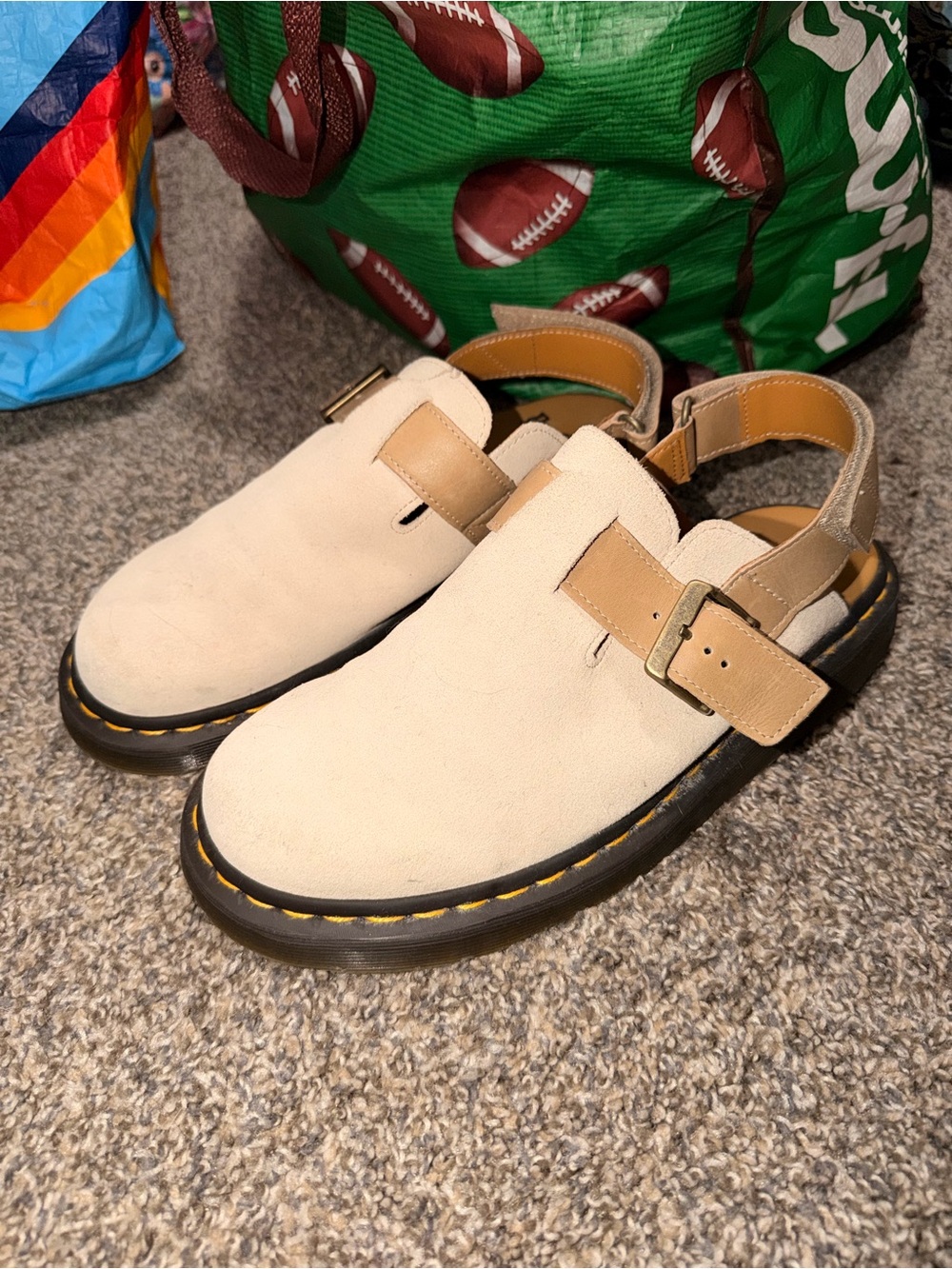 Dr. Martens Beige Suede Buckle Slingback Sandals